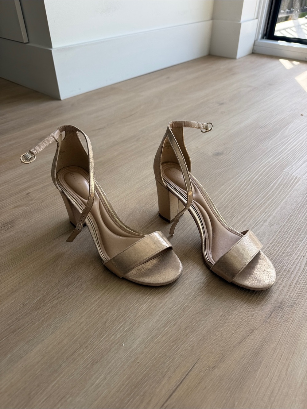 Kelly & Katie Metallic Rose Gold Block Heel Sandals